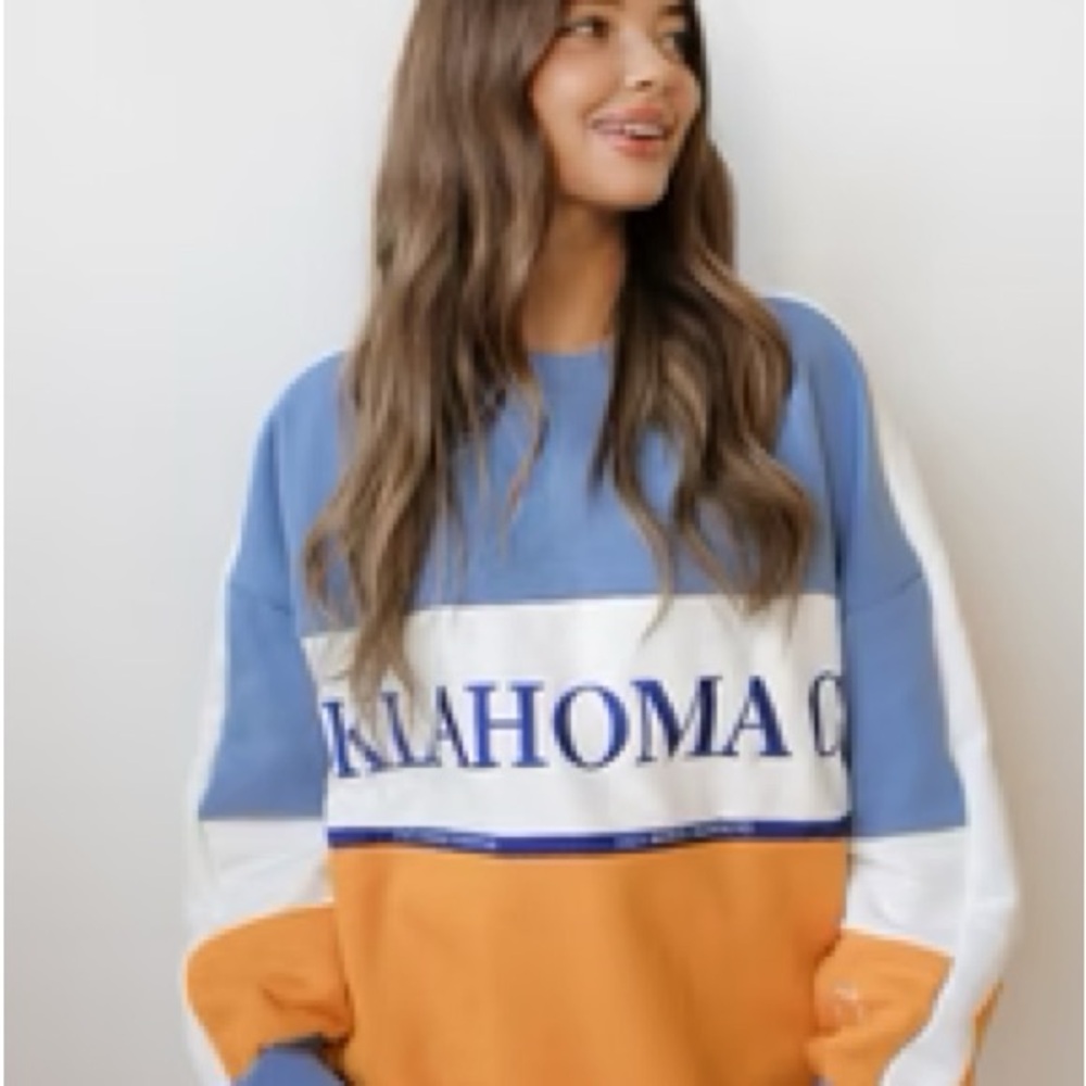 Oklahoma City Thunder Colorblock Crewneck Sweatshirt in Blue, White & Orange
